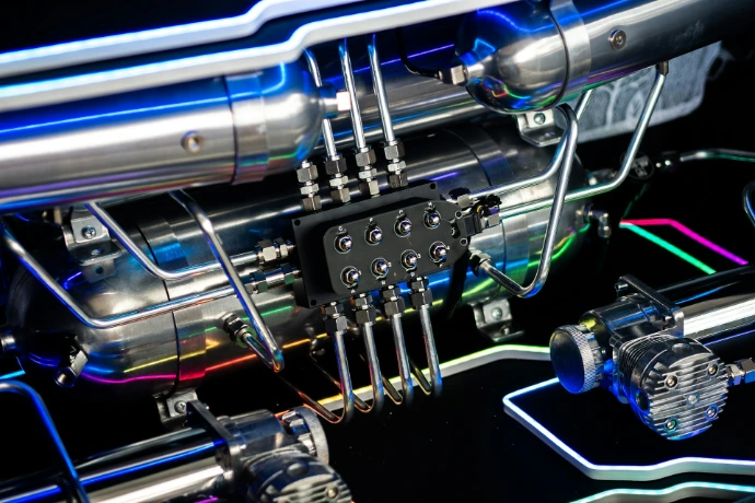 a close up view of a multicolored instrument